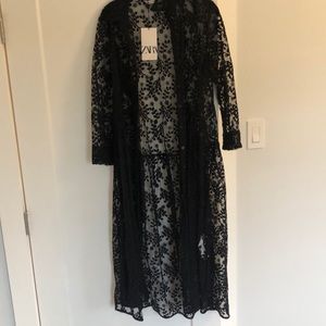 Zara Black Floral Lace Duster/Top